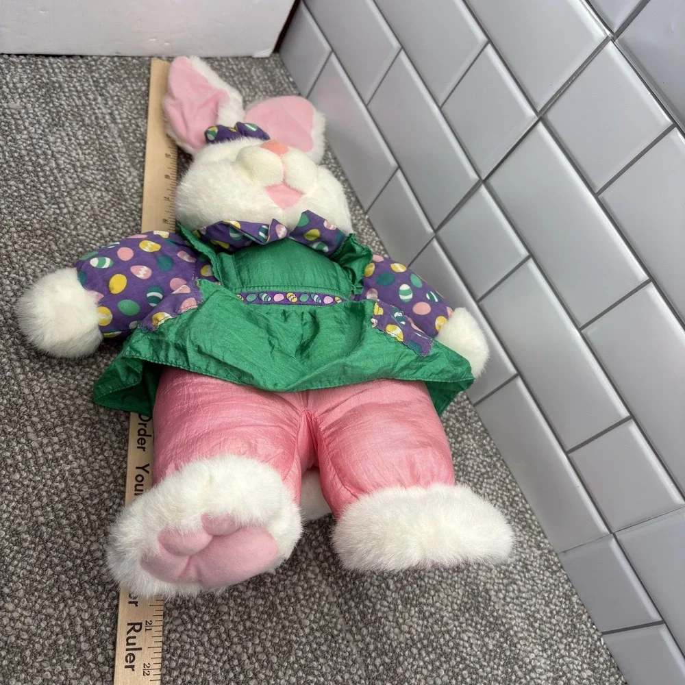 VTG 1993 Nylon Plush Rabbit Easter‎ Bunny Green Purple Silky Parachute Rare Hg10